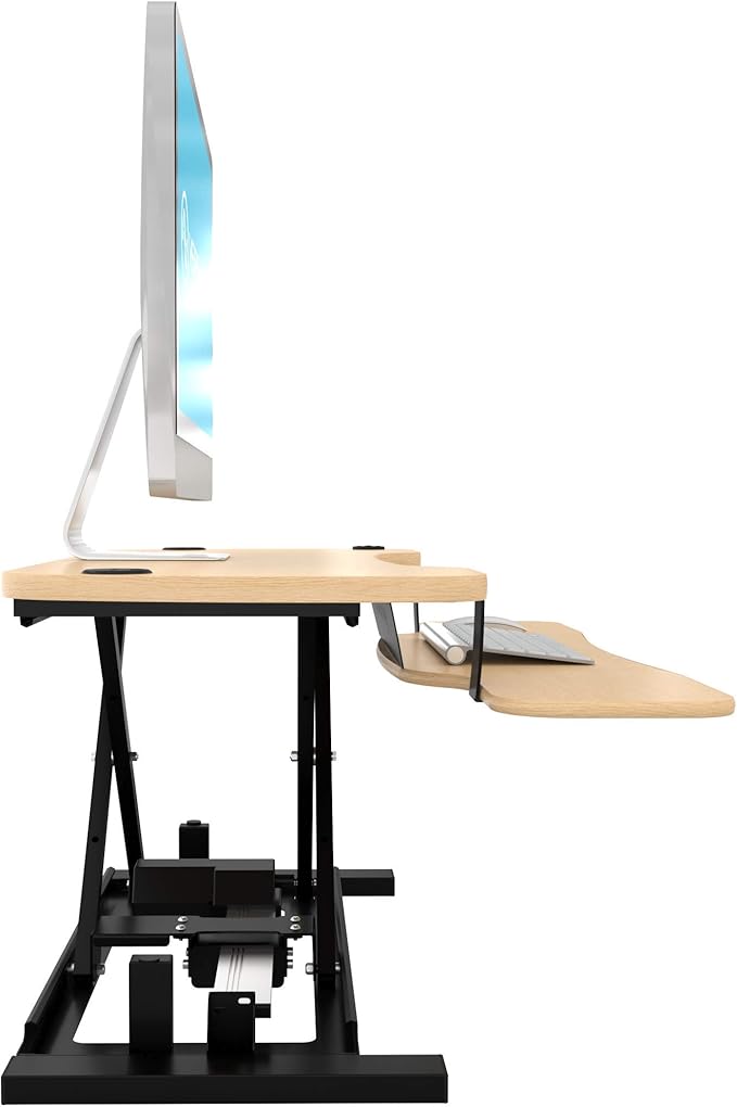 VERSADESK PowerPro 36 Inch Electric Standing Desk Converter – Push-Button Height Adjustable Sit to Stand Desk Riser for Dual Monitors & Laptop – Motorized Desktop Workstation with Wide Keyboard Tray