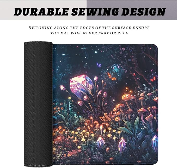 Mushrooms Mouse Pad Fantasy Crystal Butterflies Flowers Large Gaming Mouse Mat with Stitched Edges,Non-Slip Waterproof Rubber Base Mous Mat 31.5x11.8 in