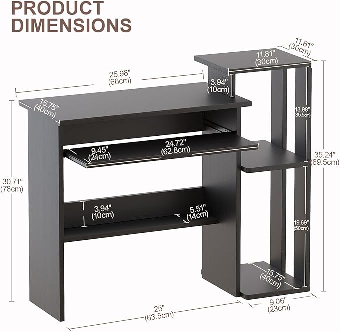 ALISENED Computer Desk with Storage Shelves, Home Office Desk with Monitor Stand, Small Writing Desk Table with Keyboard Tray,Study Table with CPU Stand for Small Spaces (35"-Black)