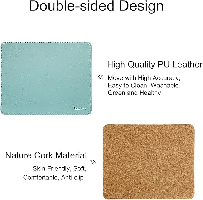 Leather Double Side Mouse Pad With Stitched Edge - Waterproof Ultra Thin for Computers, Laptop, Office & Home, 10.2 x 8.3 Inch, 1 Pack (Azury)