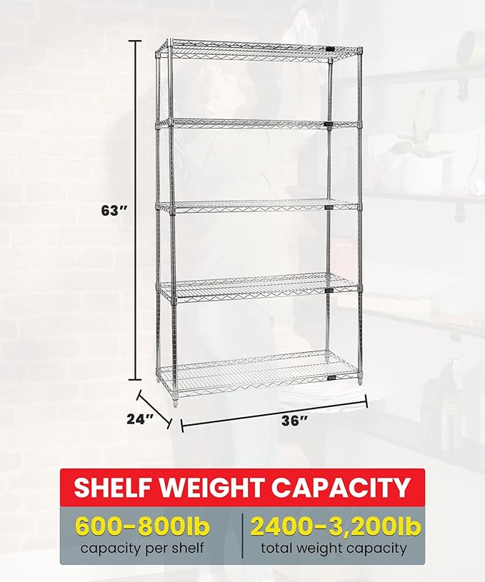 Quantum Storage Systems WR63-2436C-5 Starter Kit Wire Shelves Chrome 5 Shelves 63" H x 36" W x 24" D