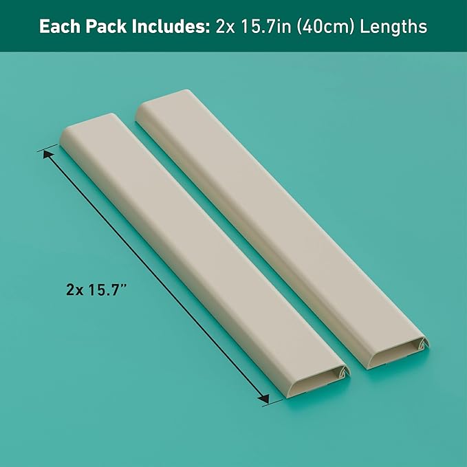 D-Line TV Wall Mount Cord Hider, Hide Mounted TV Cables, Wire Covers, Self Adhesive Cover for Cords, Paintable, Low Profile, Seamless Cable Raceway - 2X 2.36in W x 0.59in H x 15.7in L - Beige