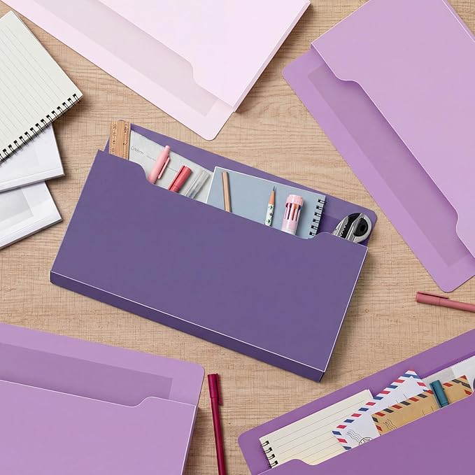 Fuutreo 6 Pcs Magnetic Wall File Organizer Magnetic Wall File Holder Refrigerator Magazine Holder for Mail Letters Paper(Violet Color,Horizontal-large)