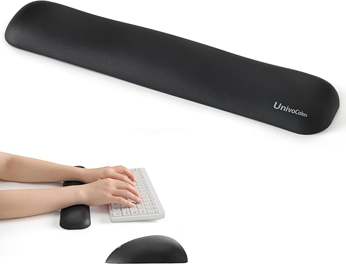 UnivoColors Design-Medium Wave Keyboard Wrist Rest of Medium, Artificial Sheepskin+Memory Foam+Ergonomic+Anti-Slip Gel, Resilience Support During Work and Gaming,Keyboard Accessory,Black