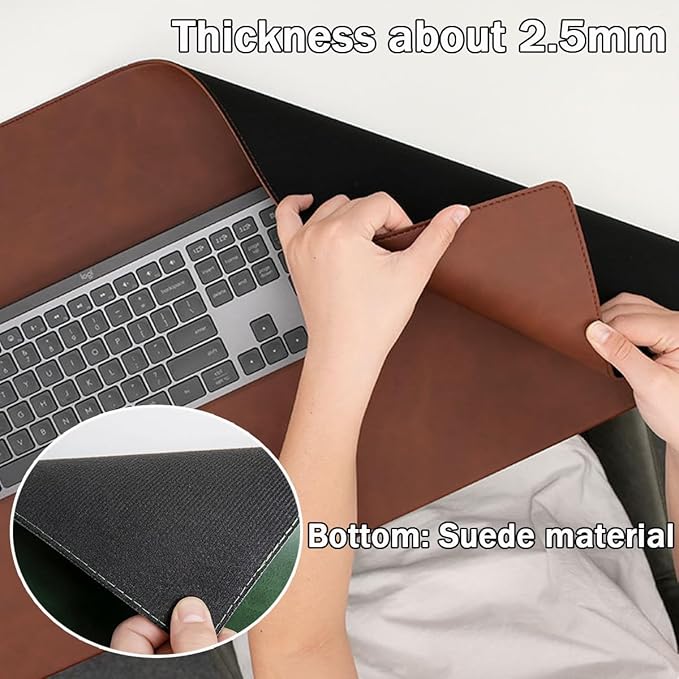 Leather Edge-Locked Desk Pad with Edge Protector, Non-Slip Large Office Computer Mouse Mat, Waterproof Desk Blotter Table Protective Pad for Writing Work (Purple,39.4"x16.9")