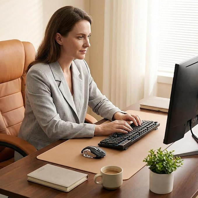 Leather Desk Pad Protector, Office Desk Mat, Mouse Pad, Non-Slip PU Leather Desk Blotter, Laptop Desk Pad Desk Accessories for Office and Home (Khaki, 26'' x 31.13'')