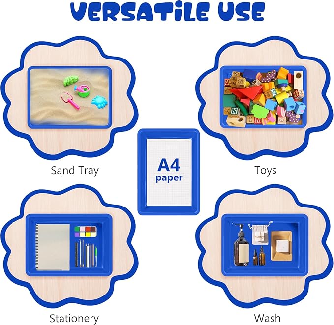 ShineMe 6 Pack Paper Trays for Classroom, Blue Plastic Book Bins with Colorful Labels, Stackable Letter Size Storage Tray, Desk Organizer Tray for Home, School and Office