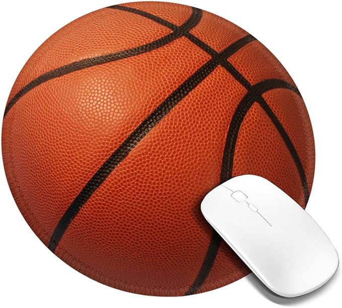 Basketball Round Mouse Pad Premium Textured Mouse Mat Washable Mousepads with Extended Stitched Edges Non Slip Rubber Base Small Mousepad 7.9 * 7.9 * 0.12 Inches