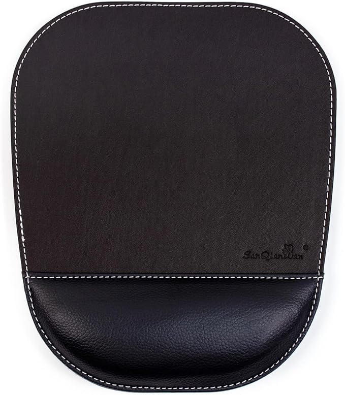 Black Office Square Leather Mouse Pad with Wrist Rest Non-Slip Design, Business Style Gaming PU Mousepad for Learners, Workers &Computer Users. (S-Black)