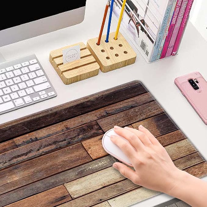 Desk Mat, Old Wood Plank Texture Extended Gaming Mouse Pad Large, 31.5"x11.8" Big Mouse Pad with Non-Slip Base and Stitched Edge, Long Computer Keyboard Mouse Mat for Home Office Work