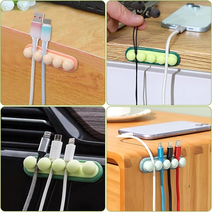 6-Pack Desk Cord Organizer, Pea Cable Clips USB Cable Organizer, Charging Cord Holder for Car Office Bedroom Bedside Wire Management