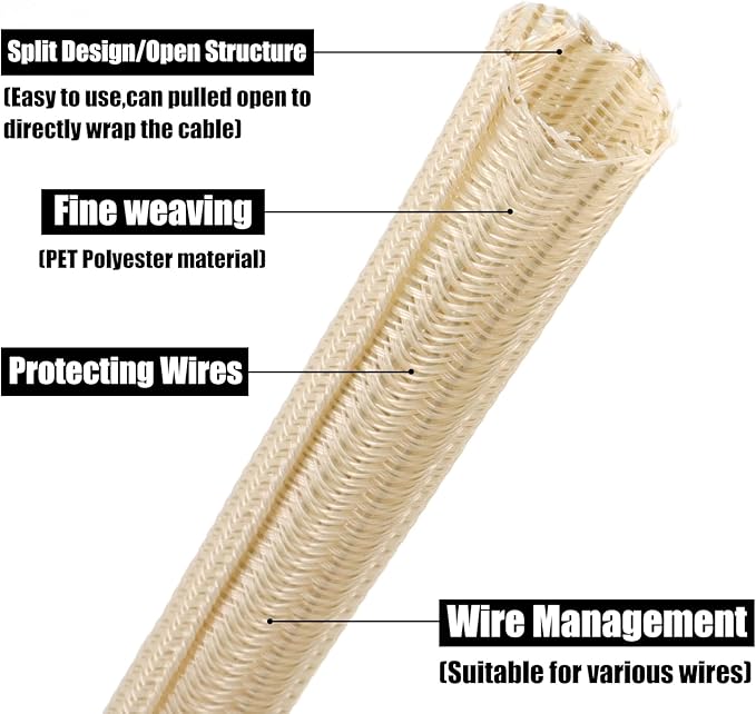 PET Braided Cable Sleeve Wire Protector Cable wrap Wire Covers for Cords Cable Sleeves Cord Management Cable Management Sleeve (10 Feet, Wood Color, 13mm(1/2 inch))
