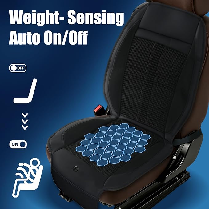 Cooling Seat Cover for Cars, Ventilated Car Seat Cover for Suction, 12V 3-Speed Cooling Seat Cushion with 2 Fans, Universal Fit for Car SUV Truck Home Office, Non-Slip Breathable Ice Silk & Leather