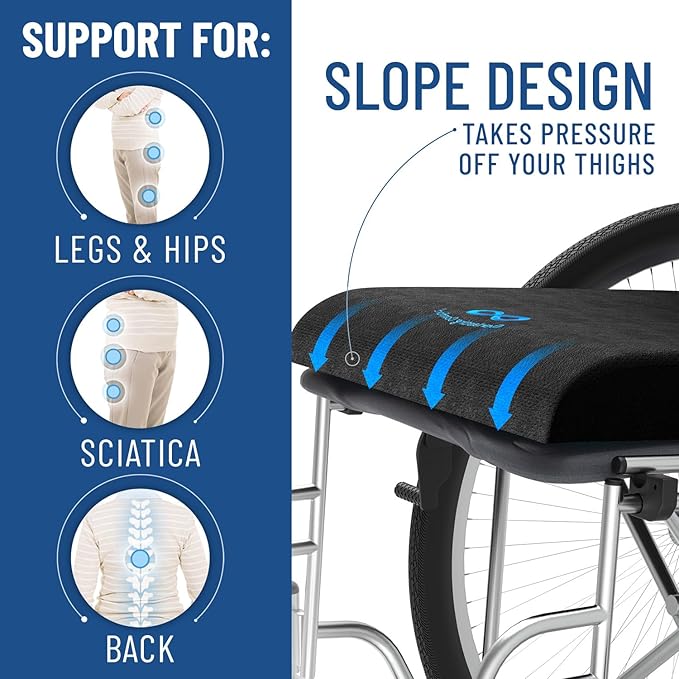 Everlasting Comfort Ventilated Wheelchair Cushions for Pressure Relief - Gel Memory Foam Wheel Chair Seat Cushion Pad for Seniors and Adults & Pain Relief - Soft Non-Slip Cover - Office Accessories