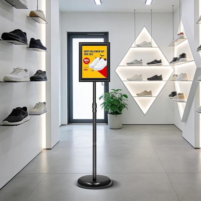 2 Pack Sign Holder Stand 8.5x11 inch, Height Adjustable Floor Standing Signage Stand with 360° Rotated Frame, Outdoor Indoor Poster Stand with Base for Business, advertising, Malls