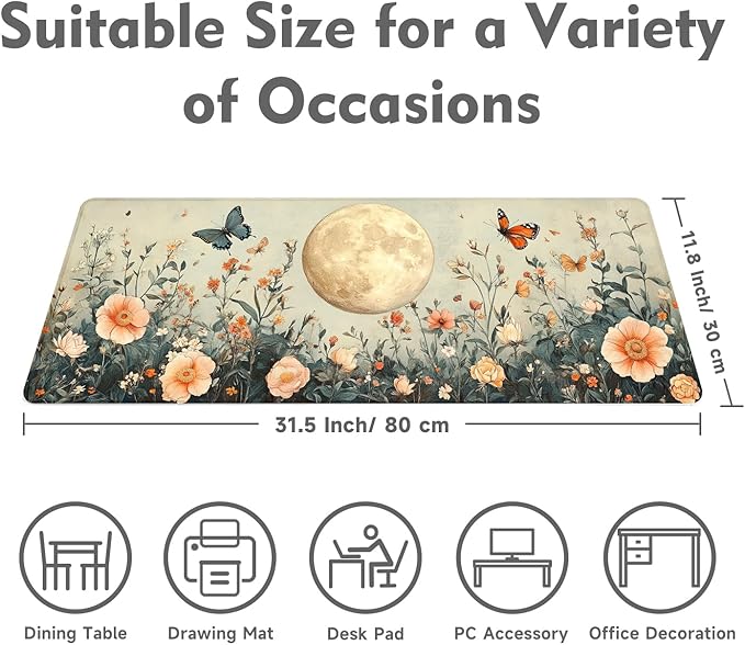 Desk Mat Mouse Pad Gaming Desk Pad XL Large Mouse Mat Office Decor Accessories (Butterfly Flower)