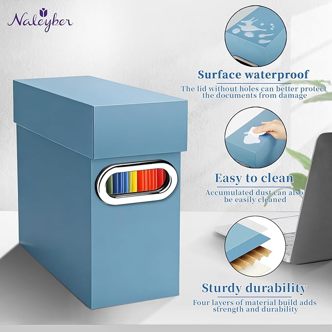 File Organizer Box with Lid & Handle, Heavy Duty Hanging File Folder Storage Boxes for Letter Size, Portable Filing Organizer for Office, Home, Classroom, Dusty Blue 4 Pack