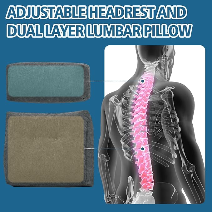 Lumbar Support Pillow for Recliner Chair with Headrest, Dual-Layer Large Back Pillow for Deep Couch & Sofa, Memory Foam Lower Back Support Cushion Set for Sciatica Relief Dark Grey