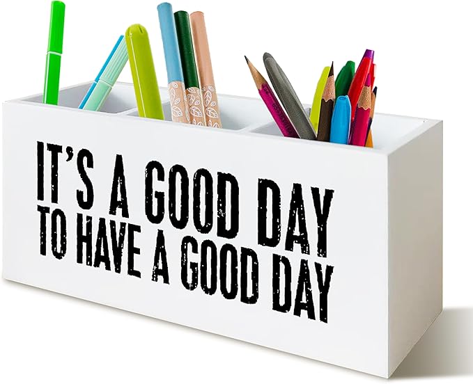 Inspirational Pen Pencil Holder for School Home Kitchen Office Desk, Motivational Decor, It's A Good Day to Have A Good Day Wooden Sign Organizer for Home Office Desk Accessories
