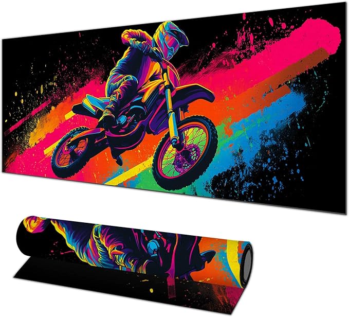HOMETITUTE XL Desk Pad 31.5 x 11.8 Inch Neon Motorcycle Gaming Mouse Pad Large Extended Keyboard Mat Non Slip Computer Mouse Pads Waterproof Desk Mat for Office Home Gamer Accessories