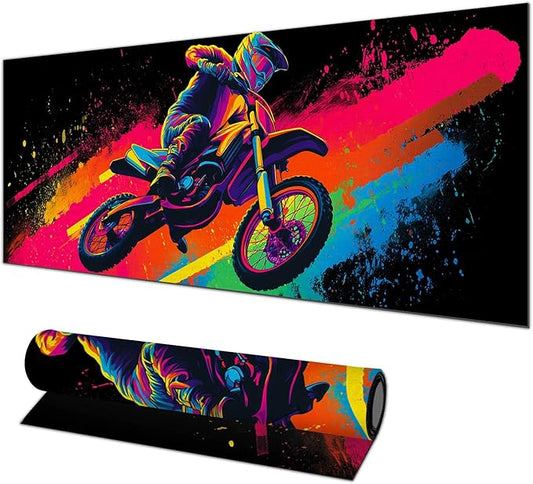 HOMETITUTE XL Desk Pad 31.5 x 11.8 Inch Neon Motorcycle Gaming Mouse Pad Large Extended Keyboard Mat Non Slip Computer Mouse Pads Waterproof Desk Mat for Office Home Gamer Accessories