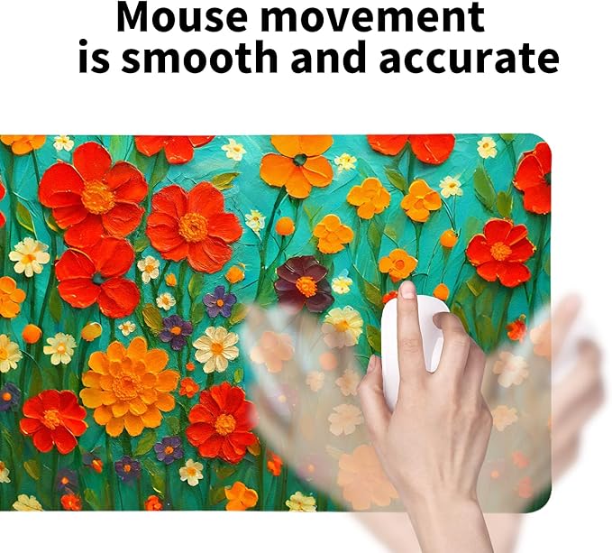 Oil Painting Flowers Desk Mat for Women, Large PU Leather Desk Pad with Non-Slip Base, Aesthetic Office Keyboard Cover for Gaming & Home Work, Artistic Desk Decor (23.6x11.8 Inch)