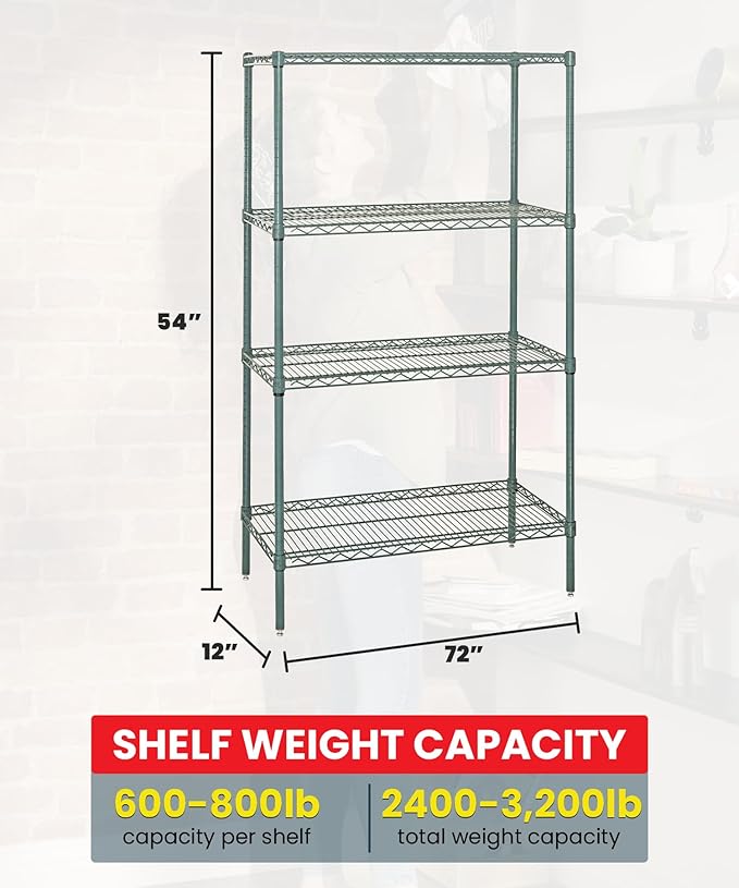 Quantum Storage Systems WR54-1272P Starter Kit Wire Shelves Green Epoxy 4 Shelves 54" H x 72" W x 12" D