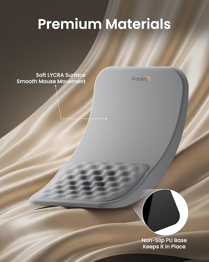 ProtoArc Ergonomic Mouse Pad with Wrist Rest, MP50 Mousepad with Massage Design, Soft Memory Foam and Non-Slip PU Base for Pain Relief, Desk, Home, Office, 12x8 Inches, Gray