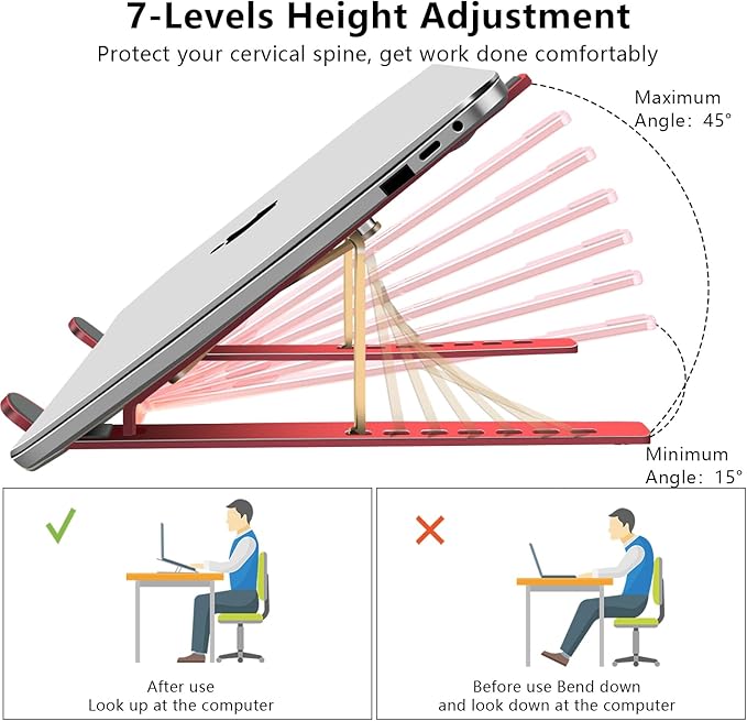 Laptop Stand, Computer Tablet Stand, Adjustable Aluminum Foldable Portable Laptop Holder Riser, Compatible with MacBook Air Pro, Lenovo, HP, Dell, More 10-15.6” Laptops and Tablets (Red)