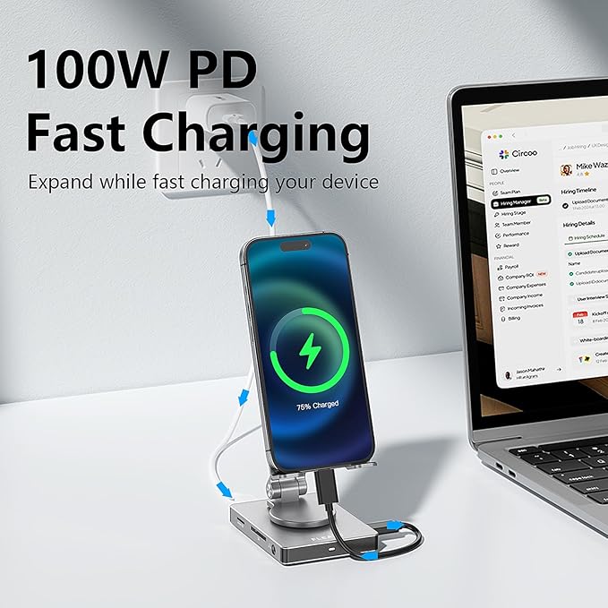 Phone USB C Hub Stand, Adapter for iPhone 15 16 Pro Max Switch Docking Station 4K 60Hz HDMI, SD/TF Card Reader, 3 USB 3.0, 3.5mm Audio, PD100W Charge (ST803)