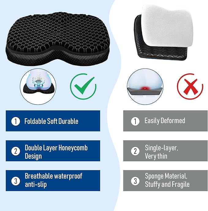 Kayak Seat Cushion, Thicken Anti Slip Waterproof Gel Kayak Seat, Portable Canoe Rowing Rubber Dinghy Pad for Stadium Sit in Kayak Inflatable Fishing Kayak Canoe Kayak Accessories