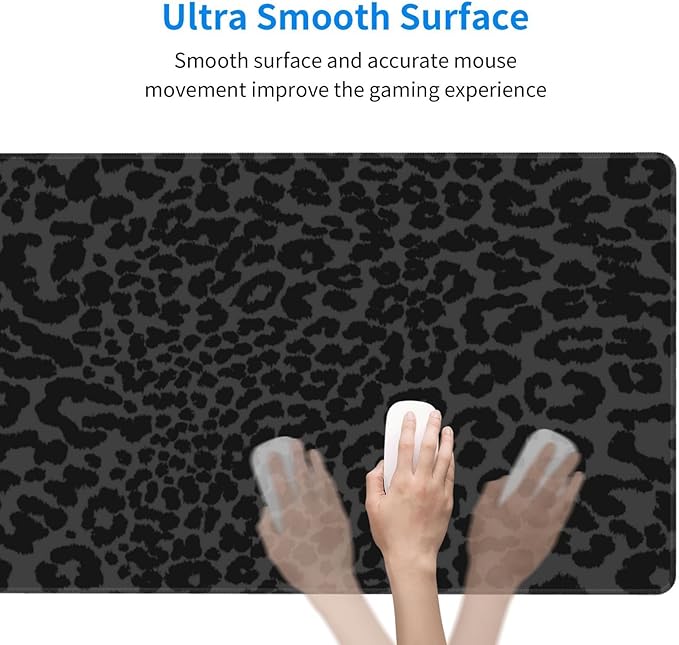 Black Leopard Large Mouse Pad & Desk Mat Animal Texture Skin Extended Mousepad Non-Slip Rubber Base Laptop Computer Keyboard Pad for Gaming, Office & Home Decor, XXL - 29.5" X 15.8"
