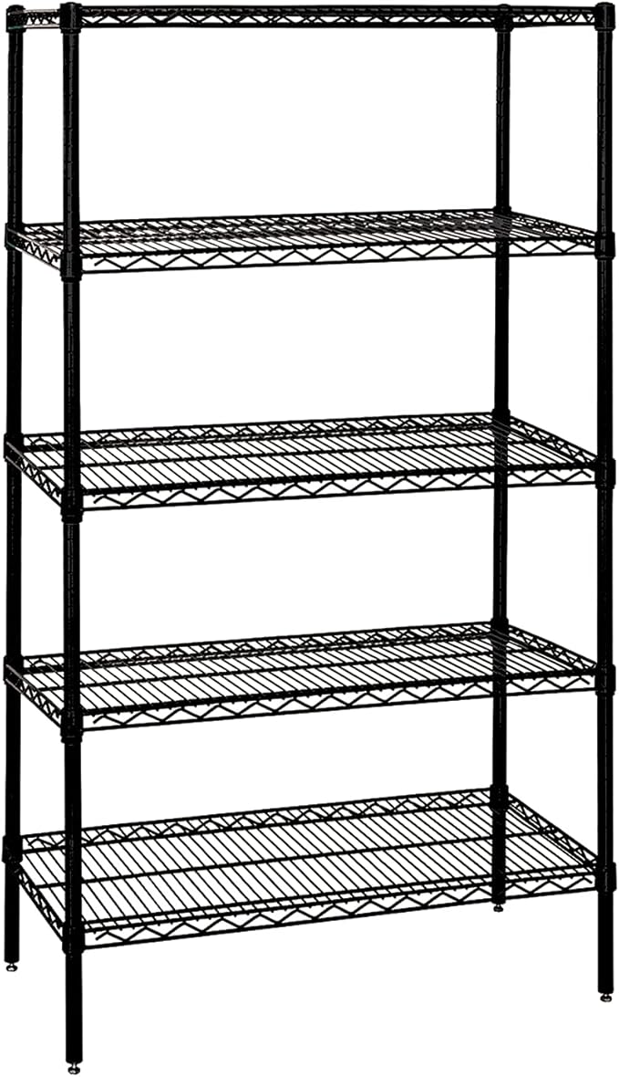 Quantum Storage Systems WR74-2154BK-5 Wire Shelving Starter Kit, 54" W x 21" D x 74" H, 600 lbs Capacity, Carbon Steel, Epoxy Coated, Black, NSF