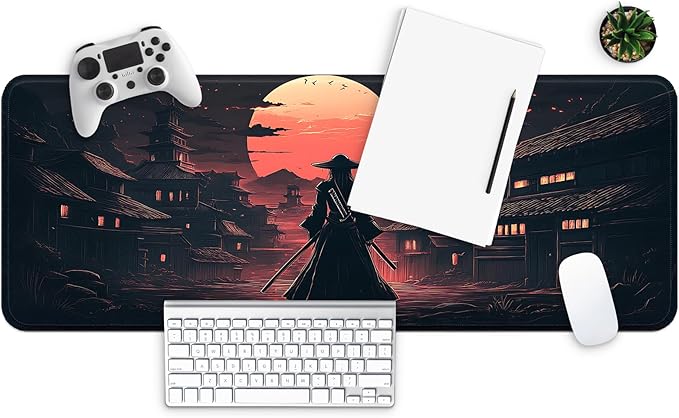 MAY FLOWER Gaming Mouse pad, Large Laptop Mousepad, Full Keyboard Mat, Long Computer Mouse Mat for Home and Office, Anti-Slip Rubber Base, 31.5 x 11.8 Inches (Samurai)
