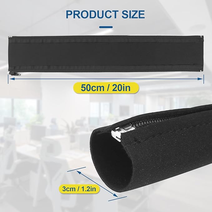 4 Pack Cable Sleeves, 20 inch Neoprene Cable Management Sleeves with Recessed Zipper, tv Cord Sleeve and Cable Sleeves Cord Management for TV Computer Office Home to Hide and Cover Wire