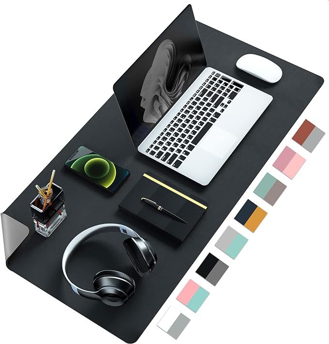 Aothia Double-Sided PU Leather Desk Pad - Non-Slip Large Mouse Pad & Desk Mat for Office, Home - Waterproof, Easy to Clean, Durable Dual-Sided Surface (23.6"x13.7", Black)