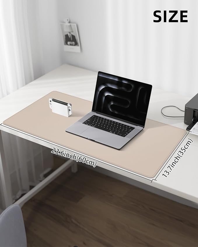 AFIING Desk Pad Protector 23.6" x 13.7" - Non-Slip Waterproof PU Leather Desk Mat for Mouse, Keyboard, Laptop, Office and Home Workspace (Beige)