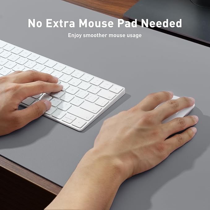 Aothia Faux Leather Desk Mat – Large Mouse Pad, Non-Slip PU Leather Blotter, Waterproof Writing Surface for Office and Home (Light Grey, 47.2" x 23.6")