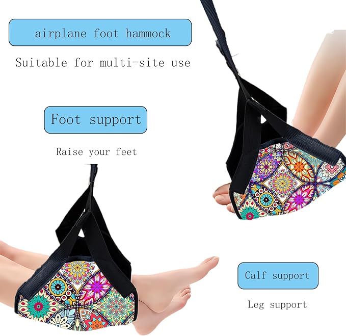 Airplane Foot Hammock for Plane Travel Ajustable Foot Rest for Plane Comfort Sling Airplane Gadgets for Adult Long Fling,Plane Travel Essentials (Datura)