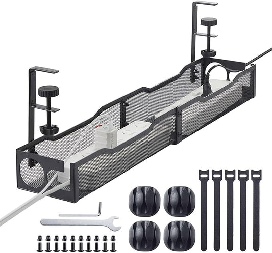 25'' Cable Management Under Desk No Drill，Metal Desk Organizer Suitable for Home desks or Standing desks ，Electrical Cord Management with Clamp
