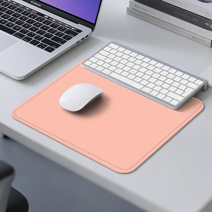Leather Mouse Pad with Stitched Edge, Waterproof Gaming Mouse Mat for Computers, Laptop, Office & Home (Pink, 11"*8")