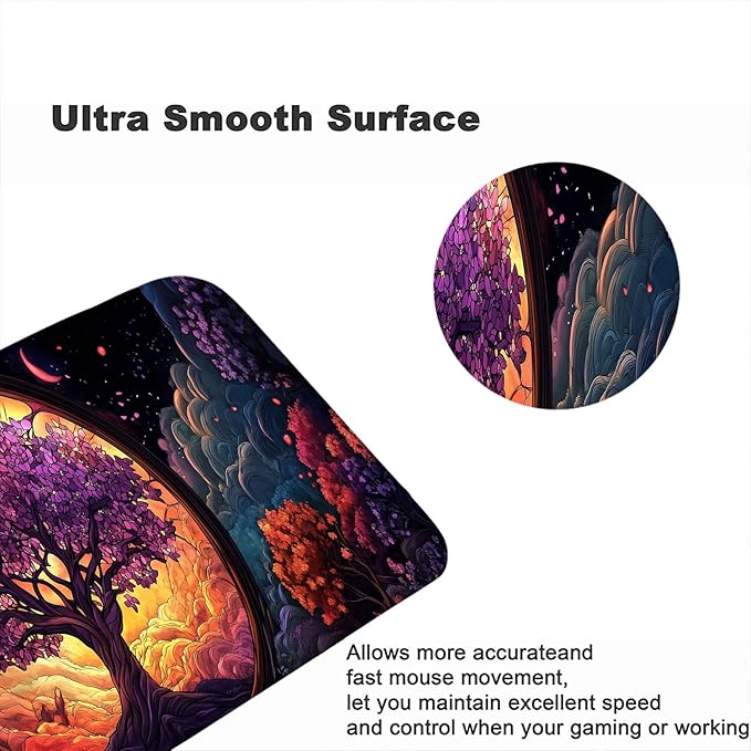 Tree of Life Desk Mat Glass Fantasy Purple Cherry Blossoms Extended Gaming Mouse Pad Mat with Stitched Edge Non-Slip Base Big Mouse Pad 31.5"x11.8" Office Computer Keyboard Laptop Home