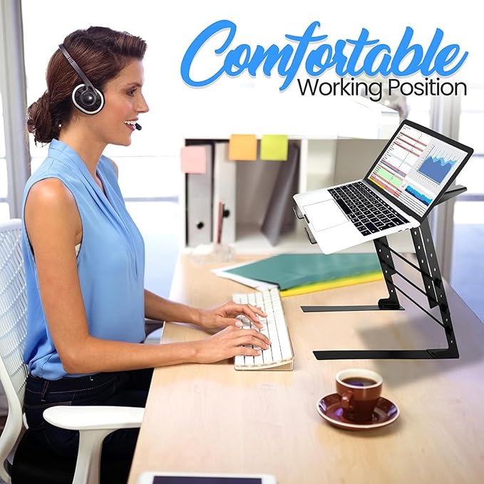 Pyle Portable Dual Laptop Stand - Standing Table with Adjustable Height, Ergonomic Design & Anti-Slip Prongs for DJ Mixer, Sound Equipment, Workstation, Gaming & Home Use - PLPTS38, Black (Pack of 6)