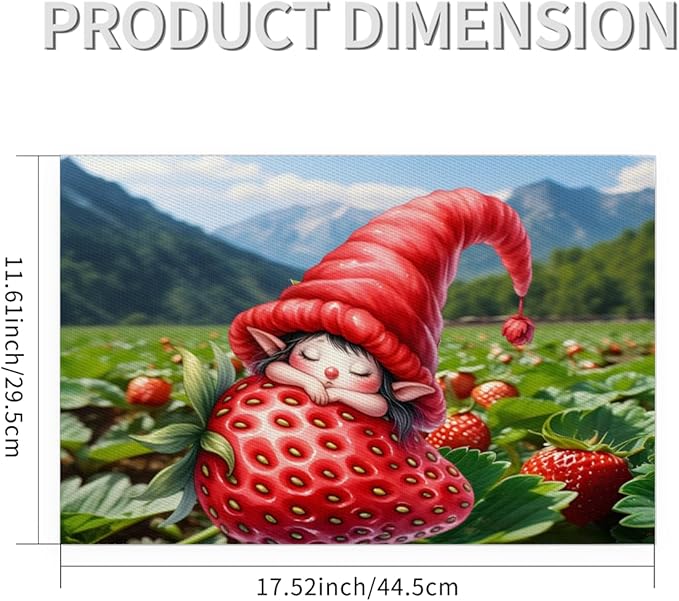 Placemats Set of 4 Heat-Resistant Rectangle Place Mats Strawberry Elf Washable Plastic PVC Dining Table Mat Non-Slip Wipeable Woven Vinyl Placemat for Kitchen Patio Table Decor