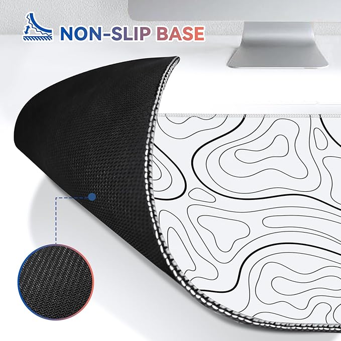Gaming Mouse Pad Big Mousepad with Non-Slip Rubber Base, 31.5 x 11.8 in XL Large Desk Mat for Gaming Home Office, Long Keyboard Pad Mouse Mat for Computer with Stitched Edges, White Topographic