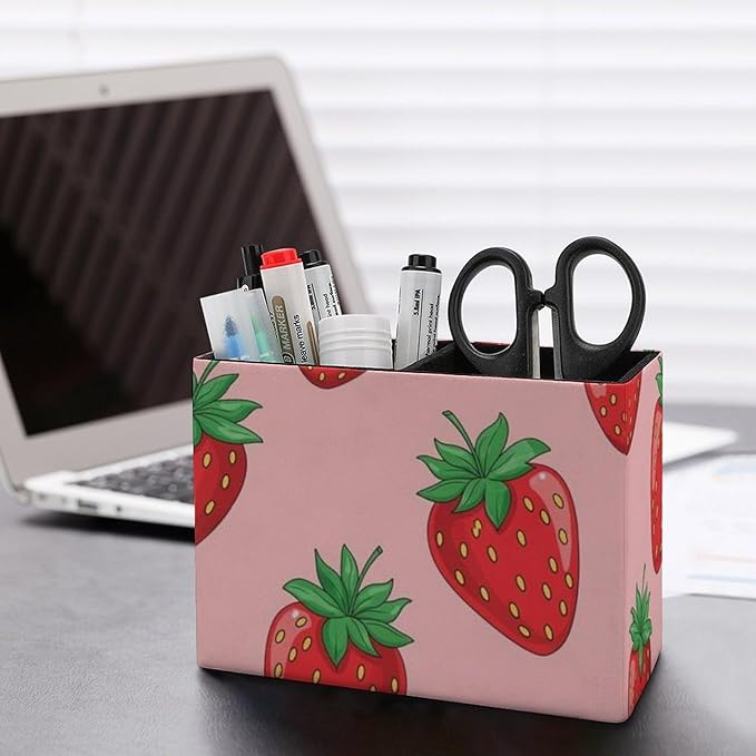 Office Storage Pen Holder Christmas Valentine Present Pink Strawberry Fruit Theme, Keep Your Desk Neat and Tidy