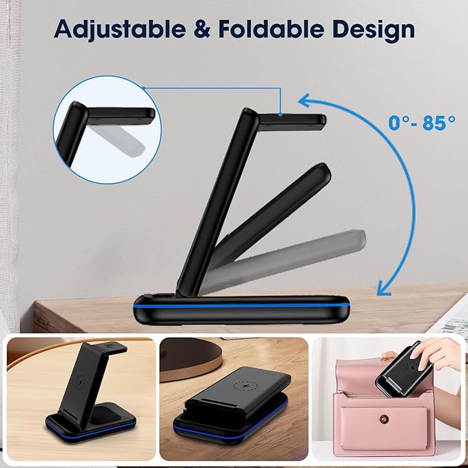 Wireless Charging Station for Samsung/Android, Fast Wireless Watch Charger Station Compatible for Samsung Galaxy S25 Ultra/S24/S23+/Z Flip 7/6 Fold 7/6, Watch8/7/Pro/Active 2 Galaxy Buds3/2 Pro(Black)