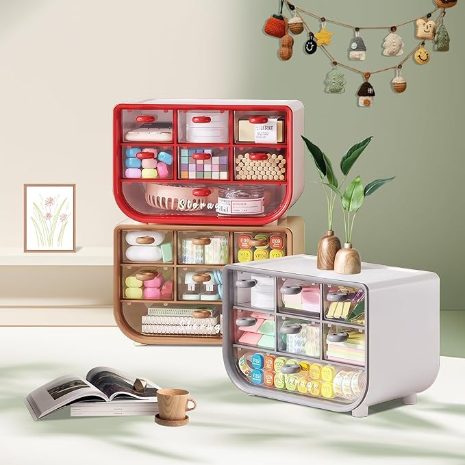 2026 Latest Mini Small Office Desk Organizer with 7 Drawers, 3 Tiers Stackable Desktop Drawers for Hand Storage and Organization, Office Fixed Makeup Organizational Set for Office and School (Gray)