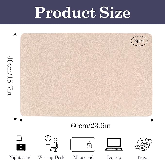 Klmnop 2 Pcs Nightstand Mat 1.8mm Thick, Double-Sided Use Waterproof Nightstand Leather Protector, 15.8" x 23.6" Bedside Table Cover–Protect Nightstands Coffee Dresser Tables from Liquids Dirt