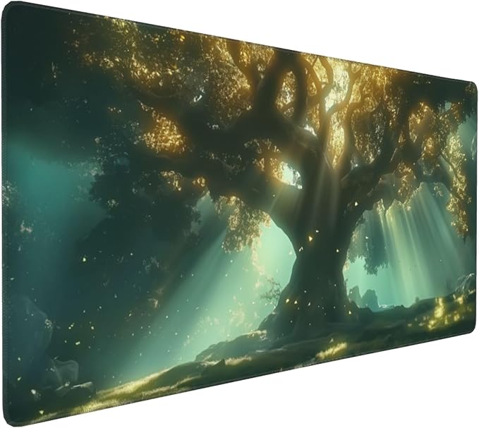 Large Extended Gaming Mouse Pad with Stitched Edges, (35.4X15.7In) Durable Non-Slip Natural Rubber Base, Waterproof Computer Keyboard Pad Mat for Esports Pros/Gamer/Desktop/Office/Home (A)
